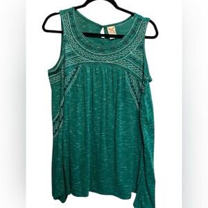 Faded Glory Green Pleated Embroidered Tank Top